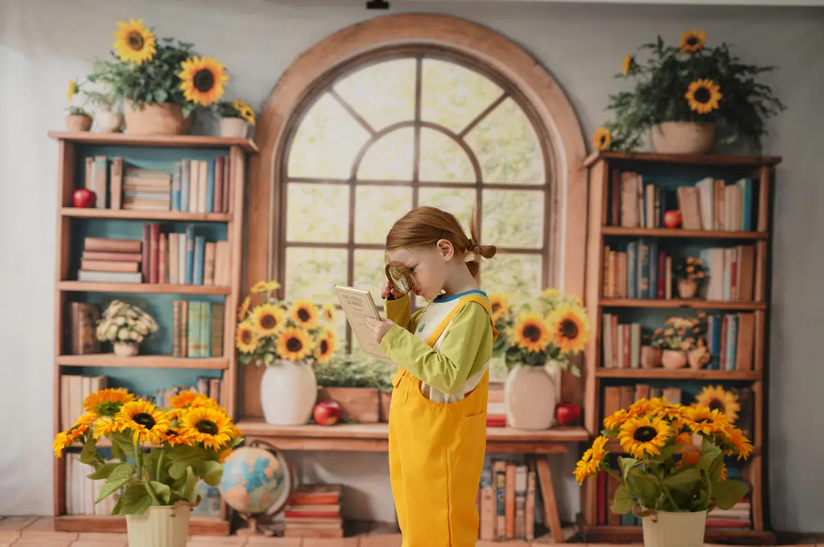 Kate Graduation Sunflower Bookshelf Window Backdrop Designed by Emetselch