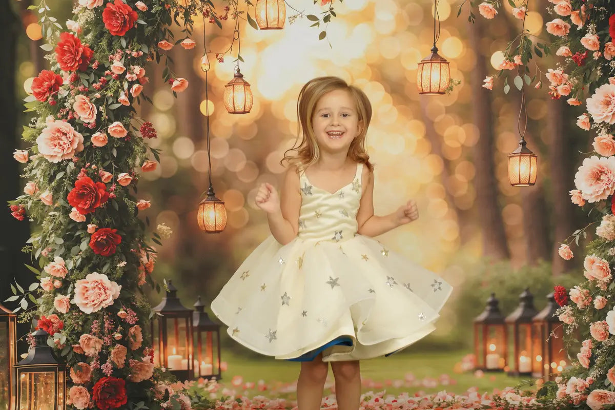 Kate Valentine Lantern Flower Arch Printed Backdrop Designed by Emetselch