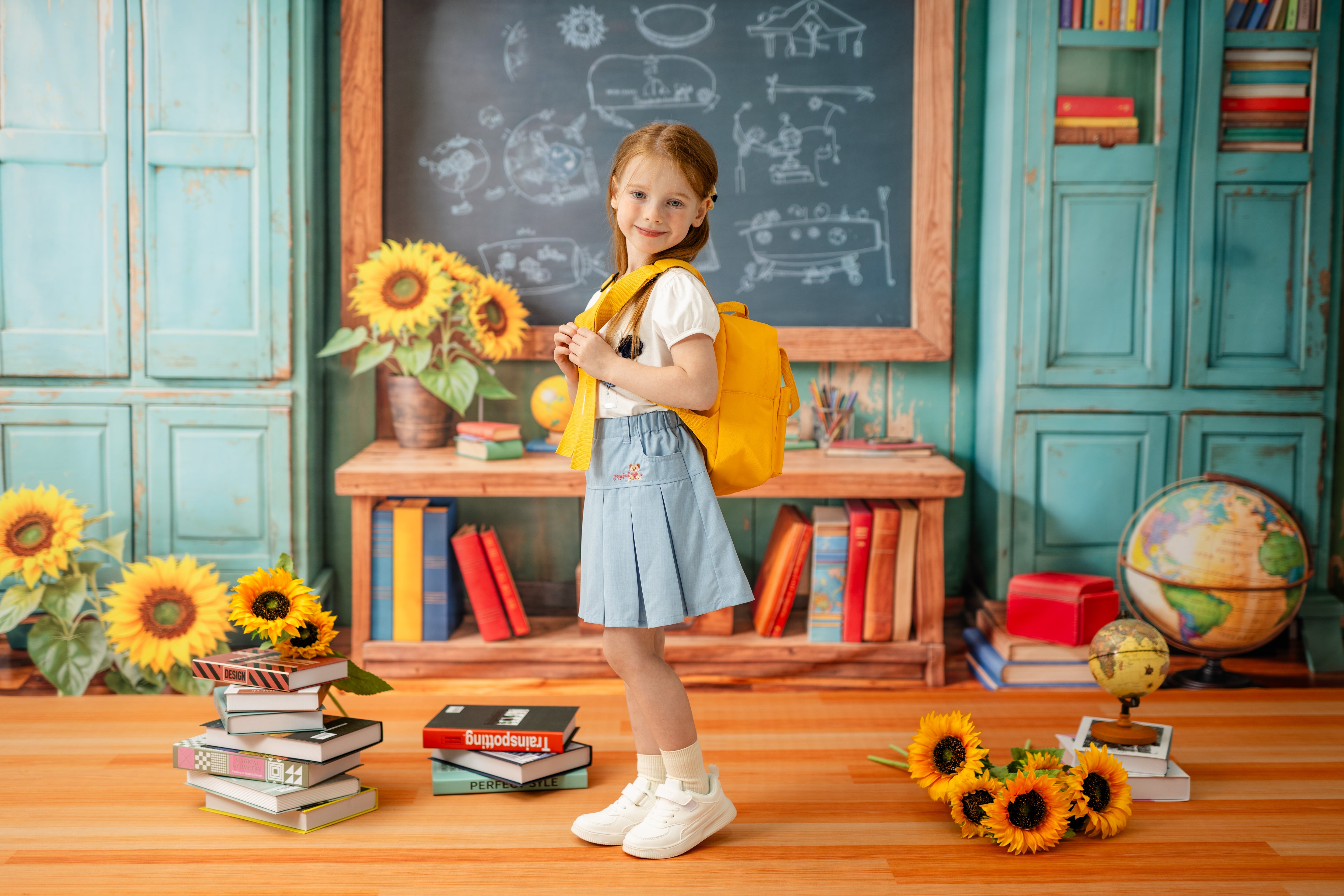 RTS Kate Back to School Blackboard Book Sunflower Photo Kit Photography Backdrops&Props Themed Bundle