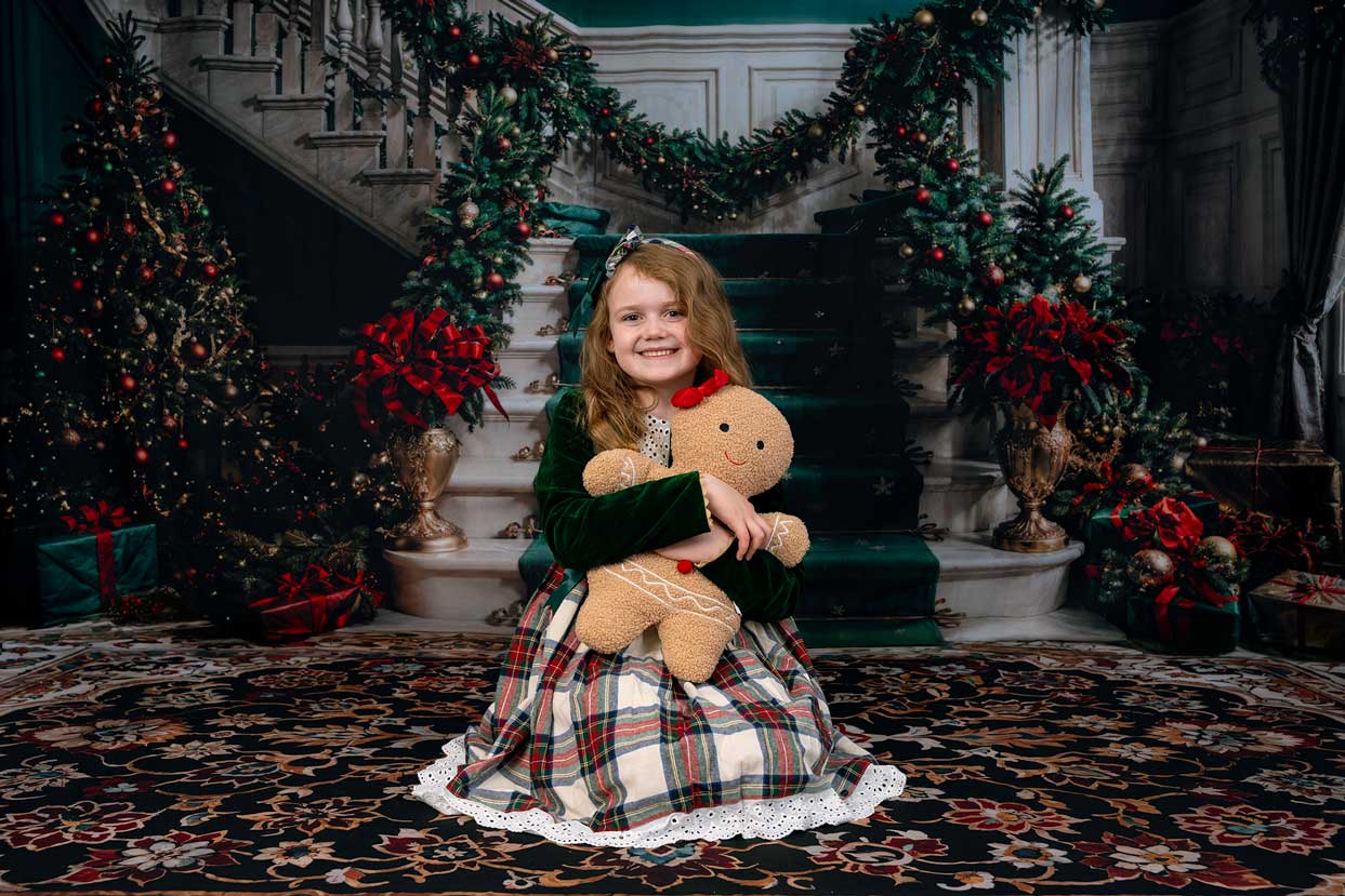 Kate Christmas Retro White Green Marble Staircase Backdrop+Vintage Fine Art Colorful Floral Marble Floor Backdrop