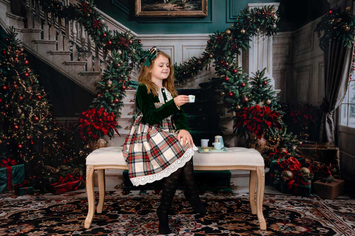 Kate Christmas Retro White Green Marble Staircase Backdrop+Vintage Fine Art Colorful Floral Marble Floor Backdrop