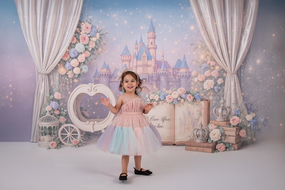 Kate Cake Smash Princess Castle Book Carriage Floral Backdrop Designed by Ashley Paul