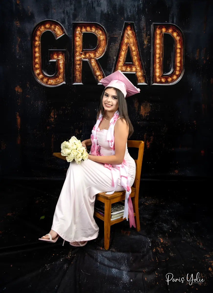 Kate Graduation Marquee Lights Black Backdrop Designed by Mini MakeBelieve