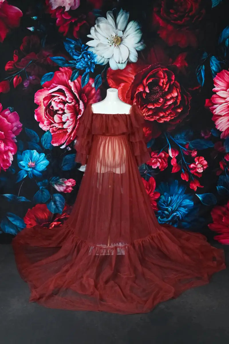 Vestido de maternidad de malla azul sin tubo para sesión de fotos