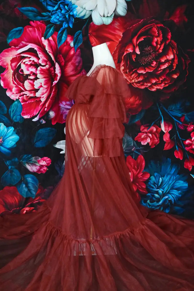 Vestido de maternidad de malla azul sin tubo para sesión de fotos