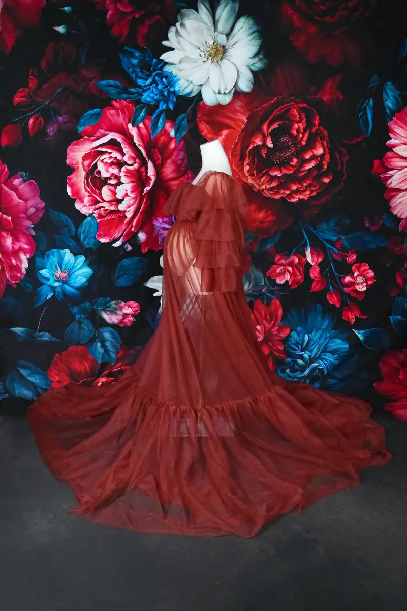 Vestido de maternidad de malla azul sin tubo para sesión de fotos