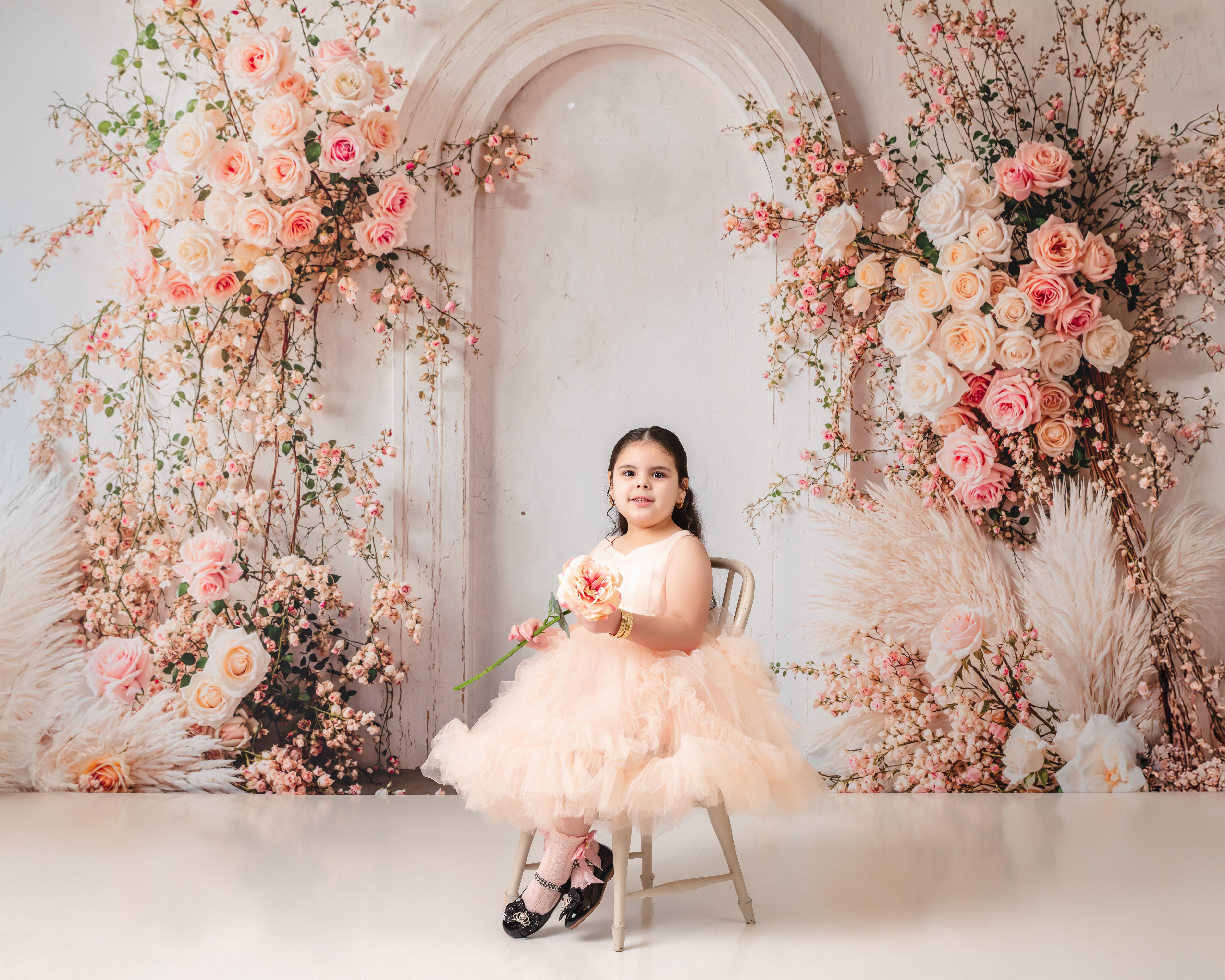 KBPA 2025 Kate Spring Boho Soft Pink Floral Arch Backdrop Designed by Emetselch