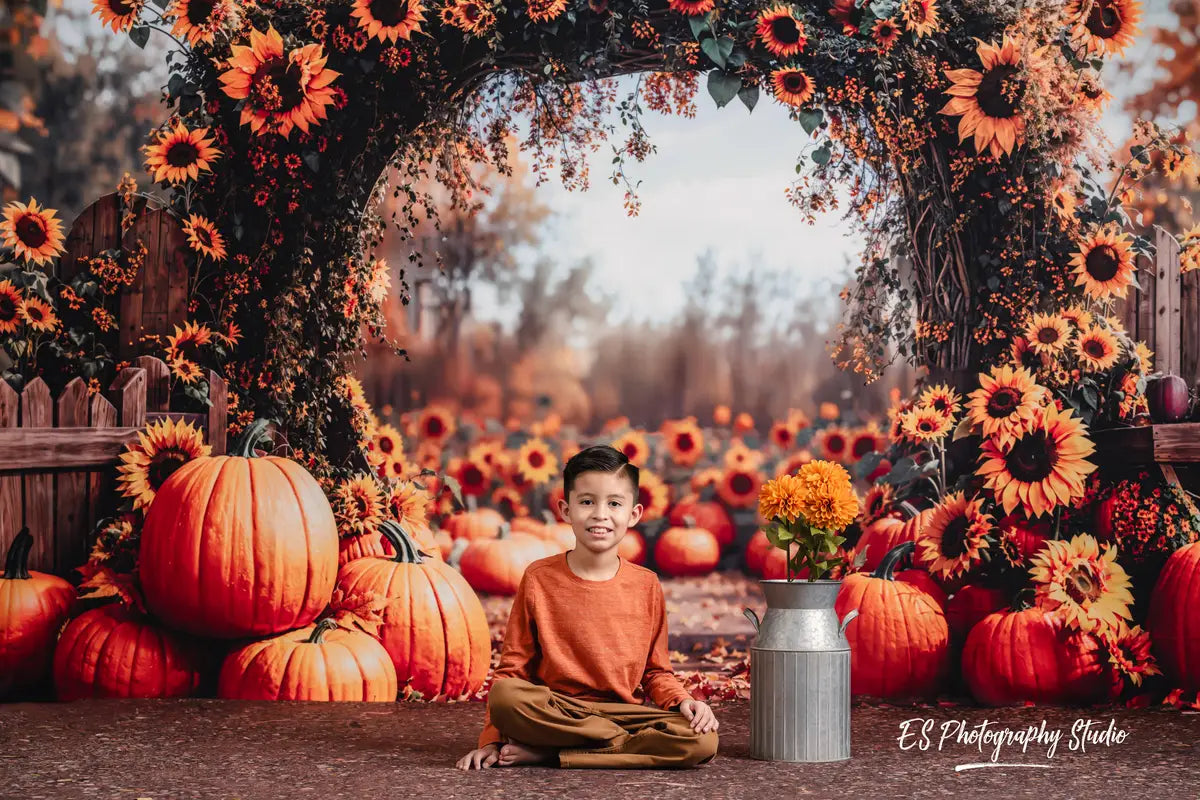 Fall Zonnebloem Pompoen Boog Foto Achtergrond Designed by Emetselch