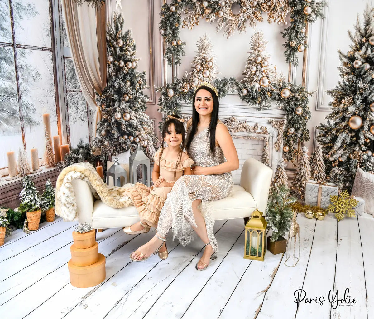 Cortina Blanca de Navidad Marco para Ventana de Cuarto