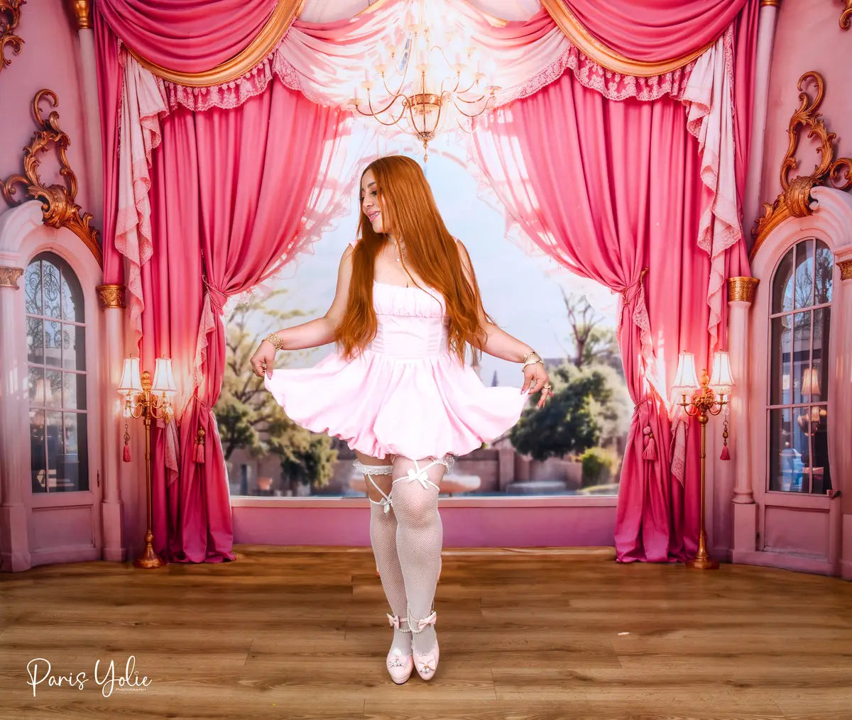 Kate Castle Pink Curtains Window Backdrop Designed by Emetselch