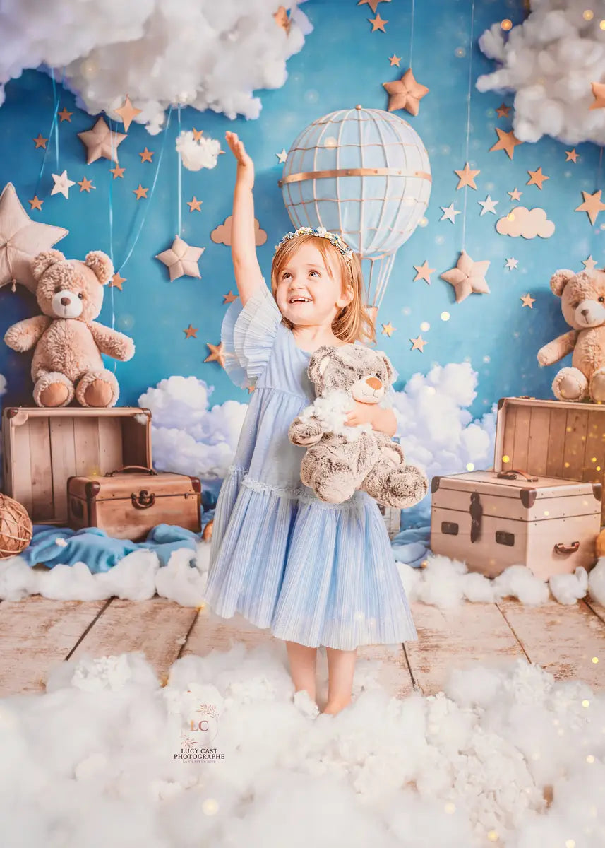 SALE Kate Birthday Hot Air Balloon Teddy Bear Star Cloud Backdrop Designed by Emetselch