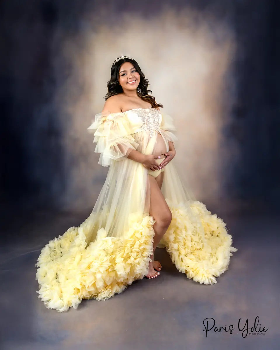 Mesh One Shoulder Trailing Multi Color Maternity Photoshoot Dress