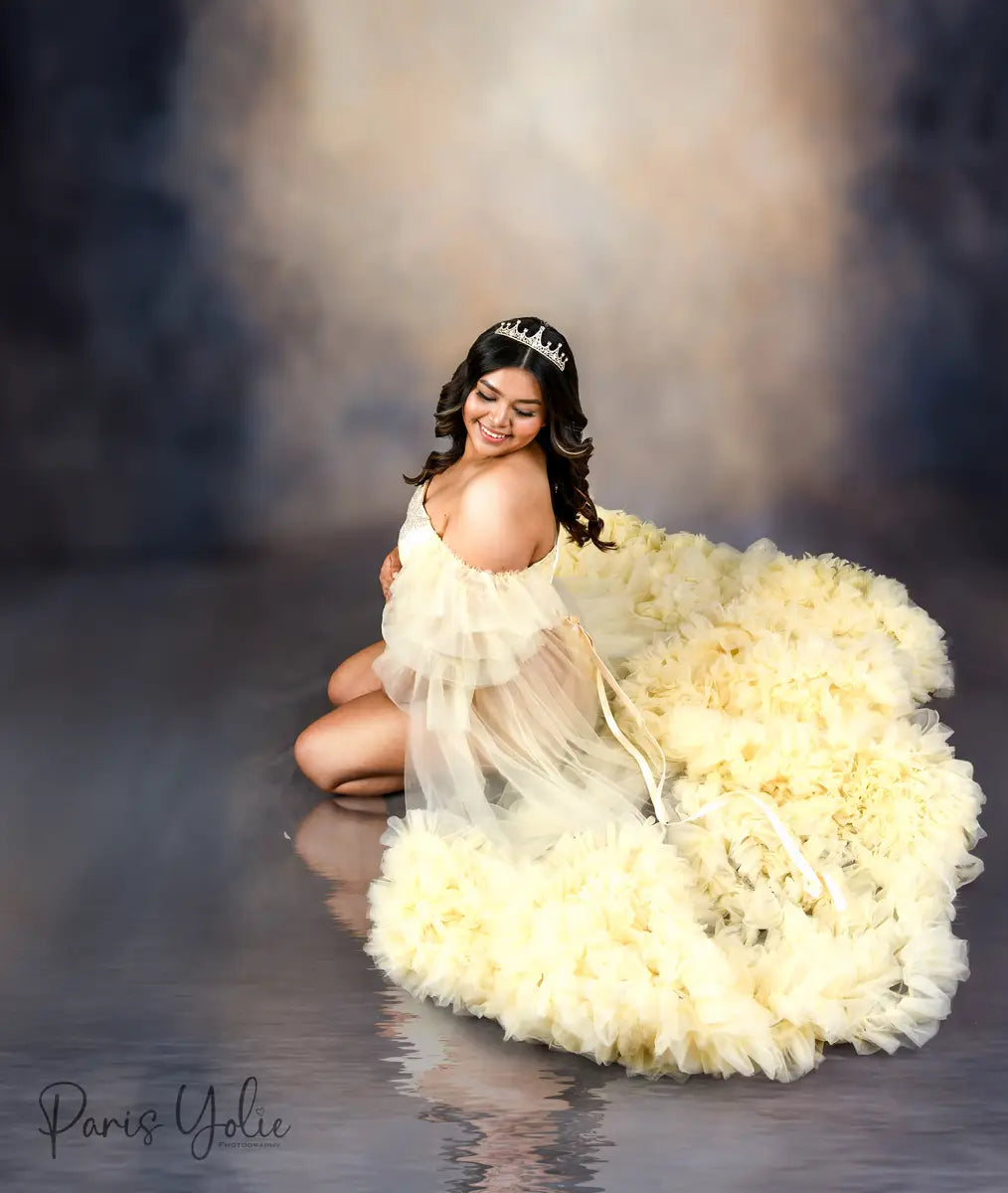 Mesh One Shoulder Trailing Multi Color Maternity Photoshoot Dress