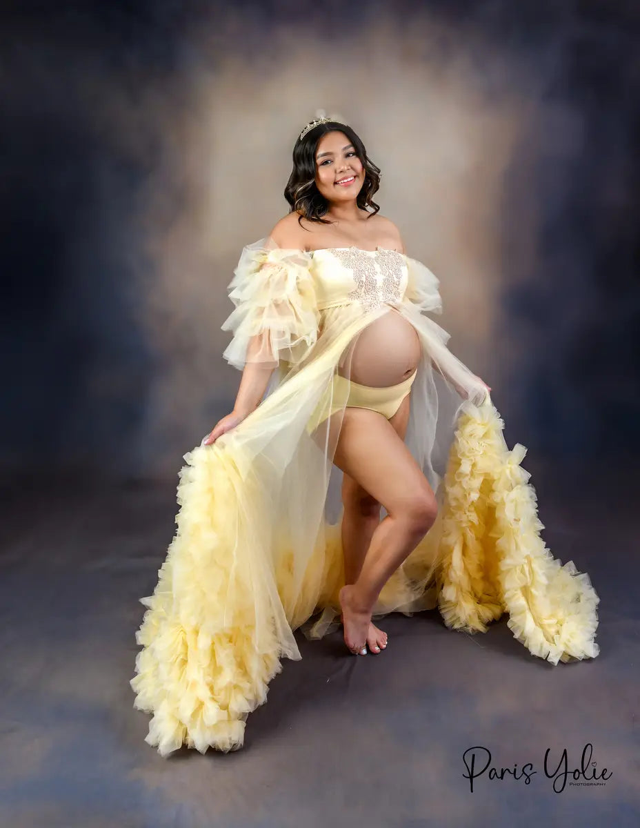 Mesh One Shoulder Trailing Multi Color Maternity Photoshoot Dress