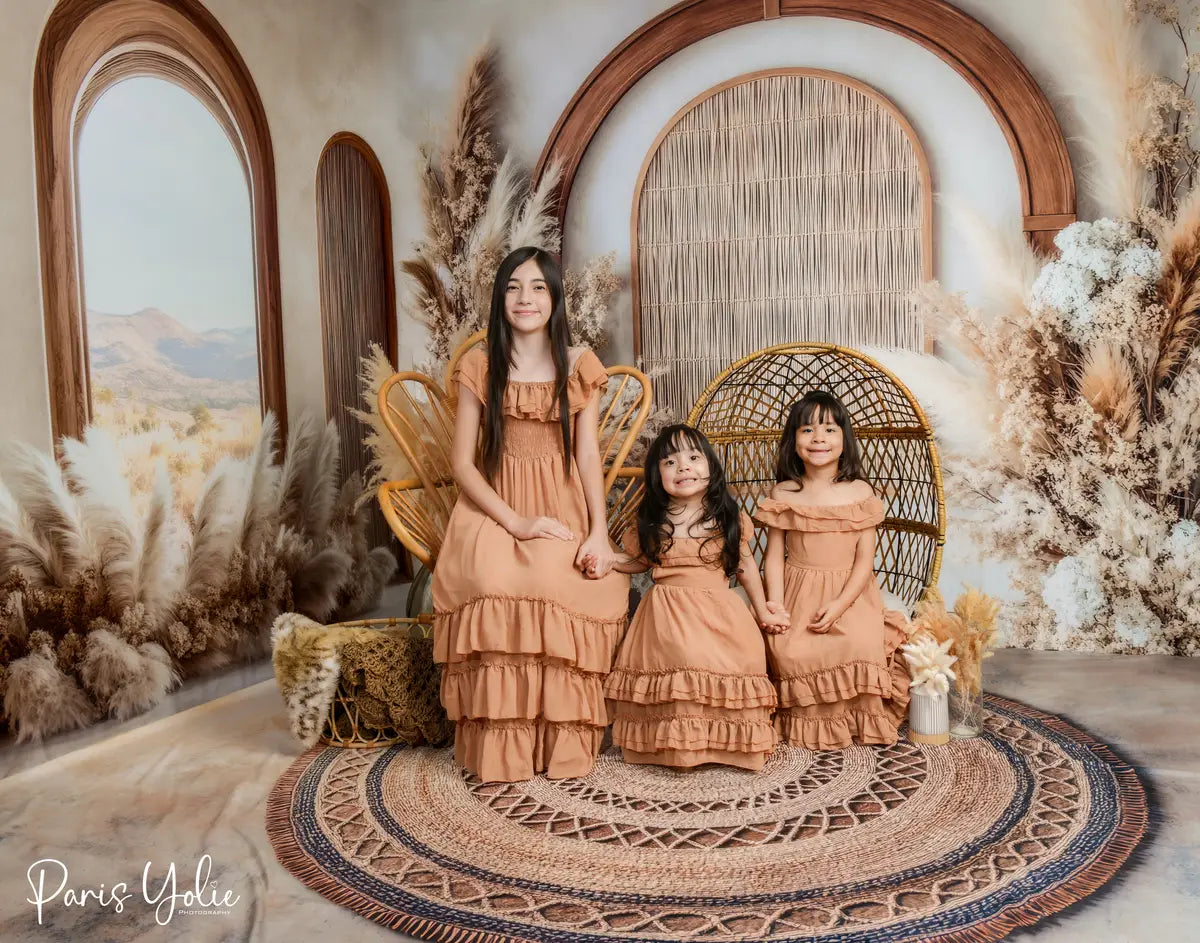 Kate Boho Floral Arch Neutral Window Pampas Grass Room Set