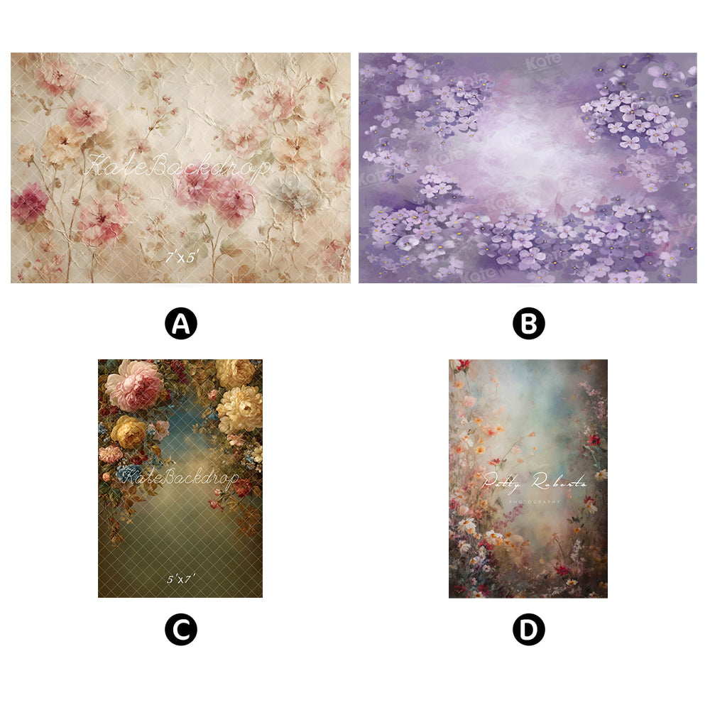 Kate Fine Art Floral Combination Printed Backdrops for Photography( 4 Backdrops in Total)