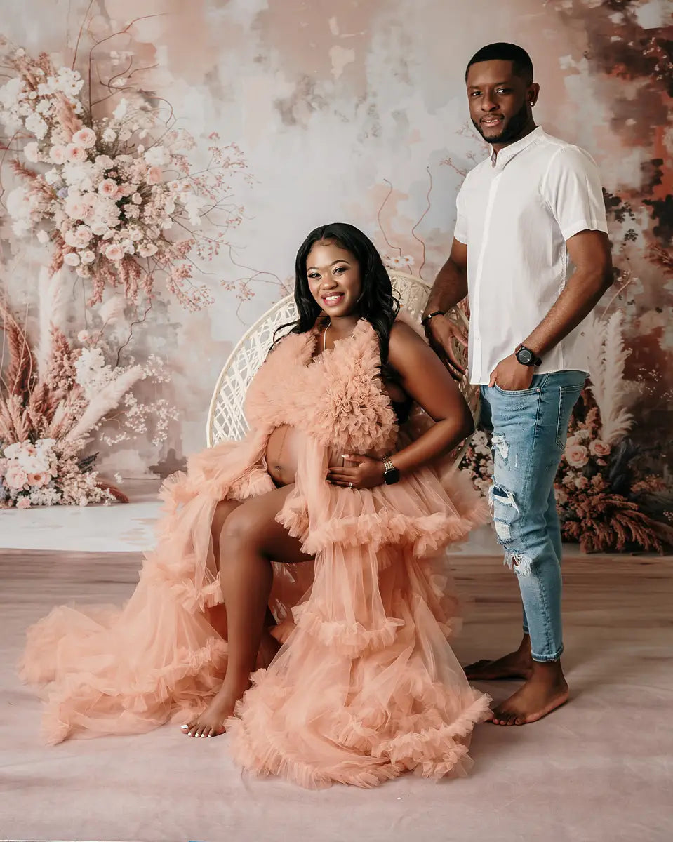 Kate Boho Abstract Art Flower Reed Light Grey Wall Backdrop+Retro White Brown Marble Floor Backdrop