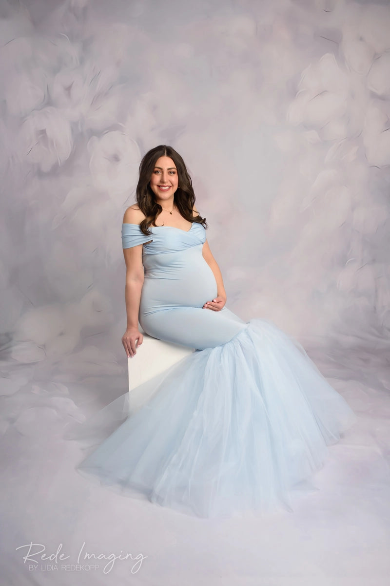 Kate Blue Satin Custom Maternity Photoshoot Gowns