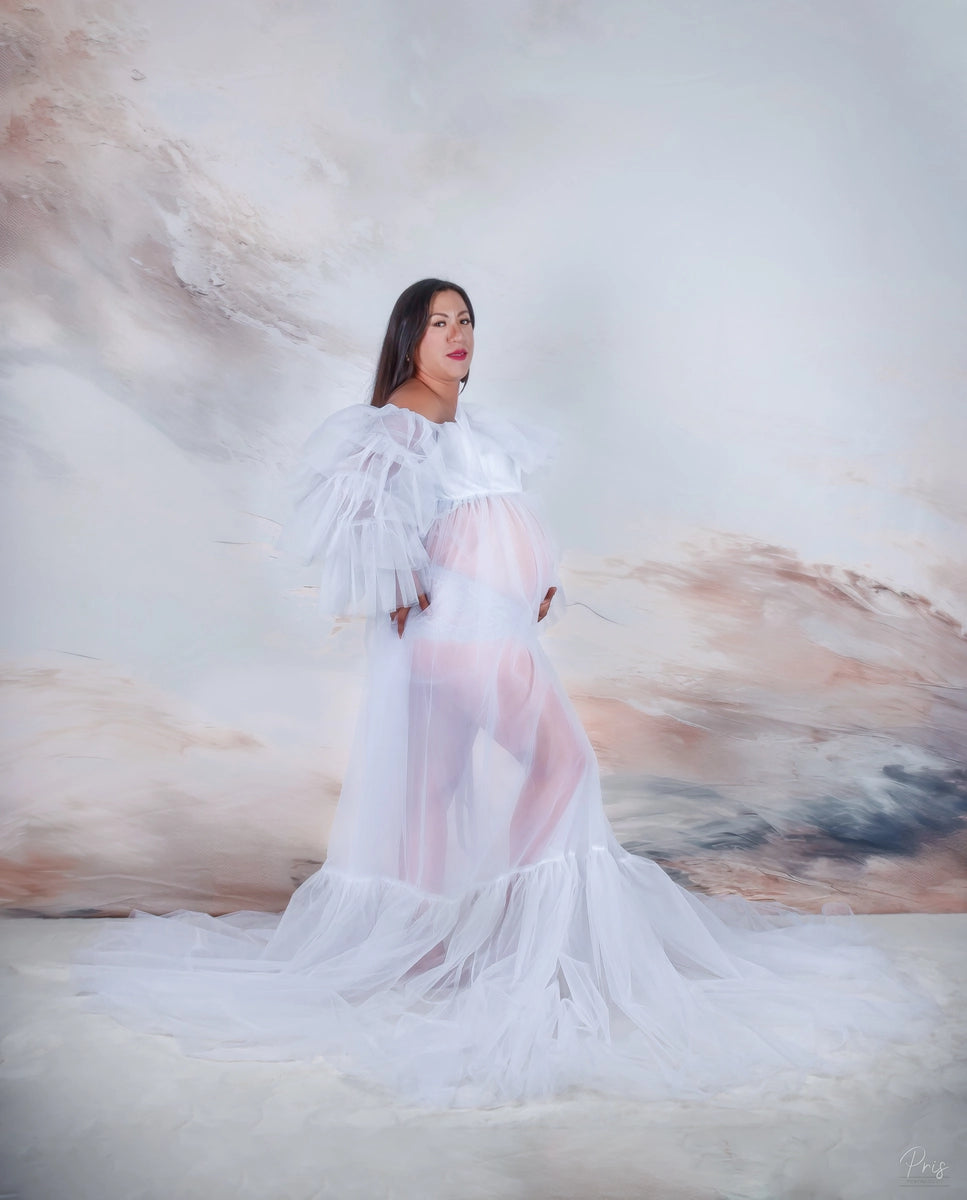 Vestido de maternidad de malla azul sin tubo para sesión de fotos