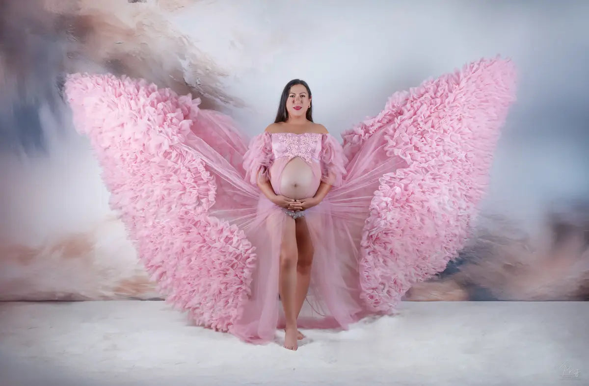 Mesh One Shoulder Trailing Multi Color Maternity Photoshoot Dress