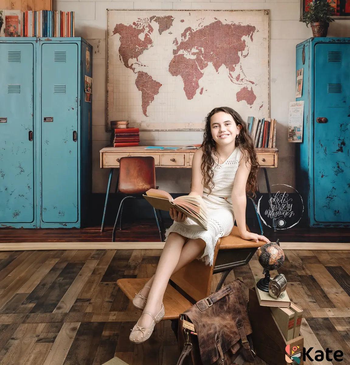 Fondo de Taquilla Azul Vintage de Regreso a Clases Diseñado por Emetselch