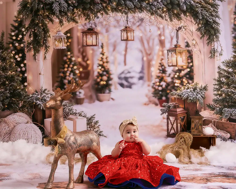 Kate Christmas Arch Garland Snow Trees Backdrop Designed by Emetselch
