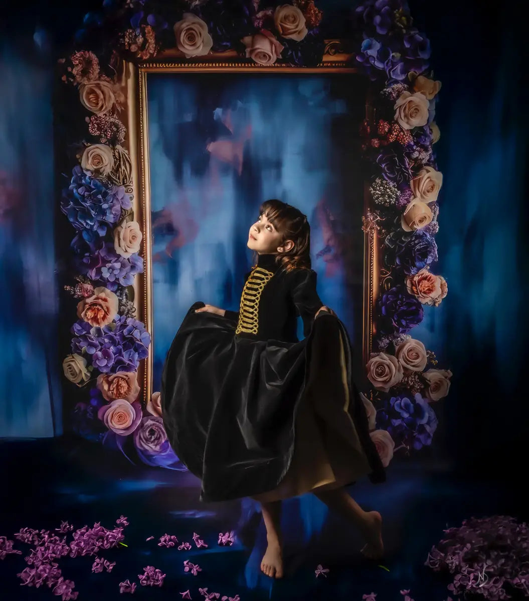 Kate Halloween/Christmas Black Embroidered Long Sleeve Kids Dress for Photography