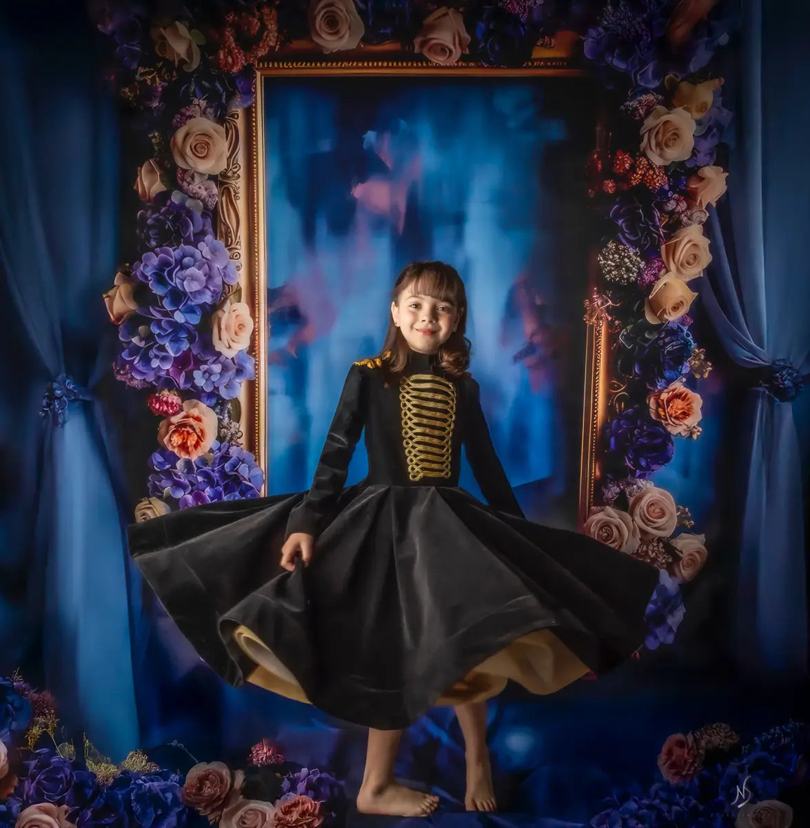 Kate Halloween/Christmas Black Embroidered Long Sleeve Kids Dress for Photography