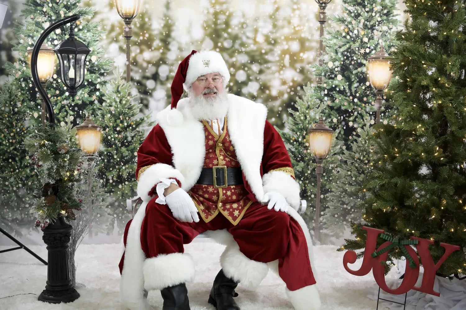 Bosque de nieve navideño con luces de fondo de forro polar para fotografía