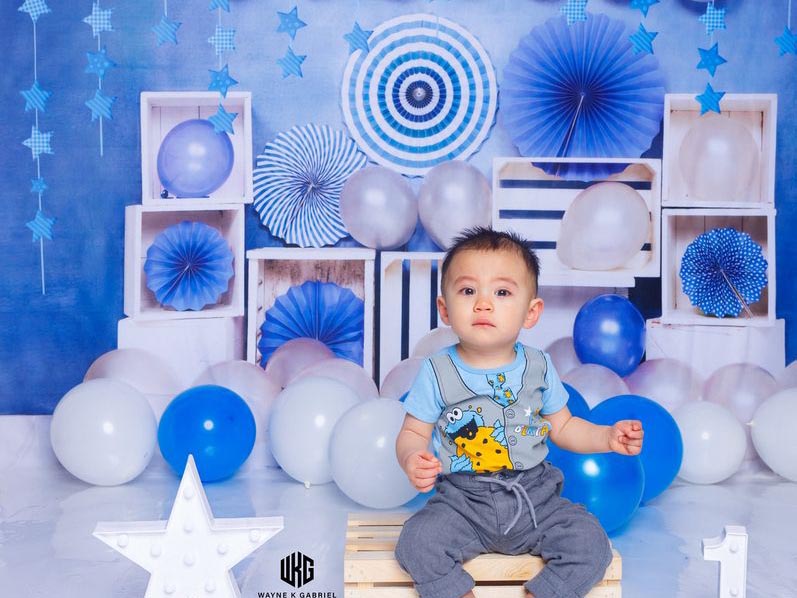 Kate Birthday Blue Balloon Boy Backdrop Designed by Emetselch - Kate Backdrop