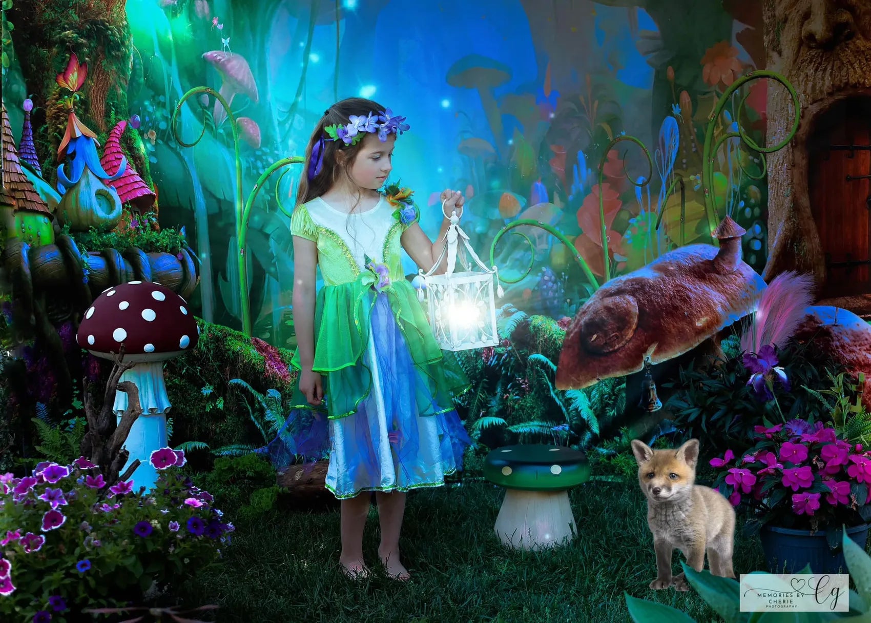 Kate Children Fairy Tale Wonderland Forest Mushrooms Backdrop Summer
