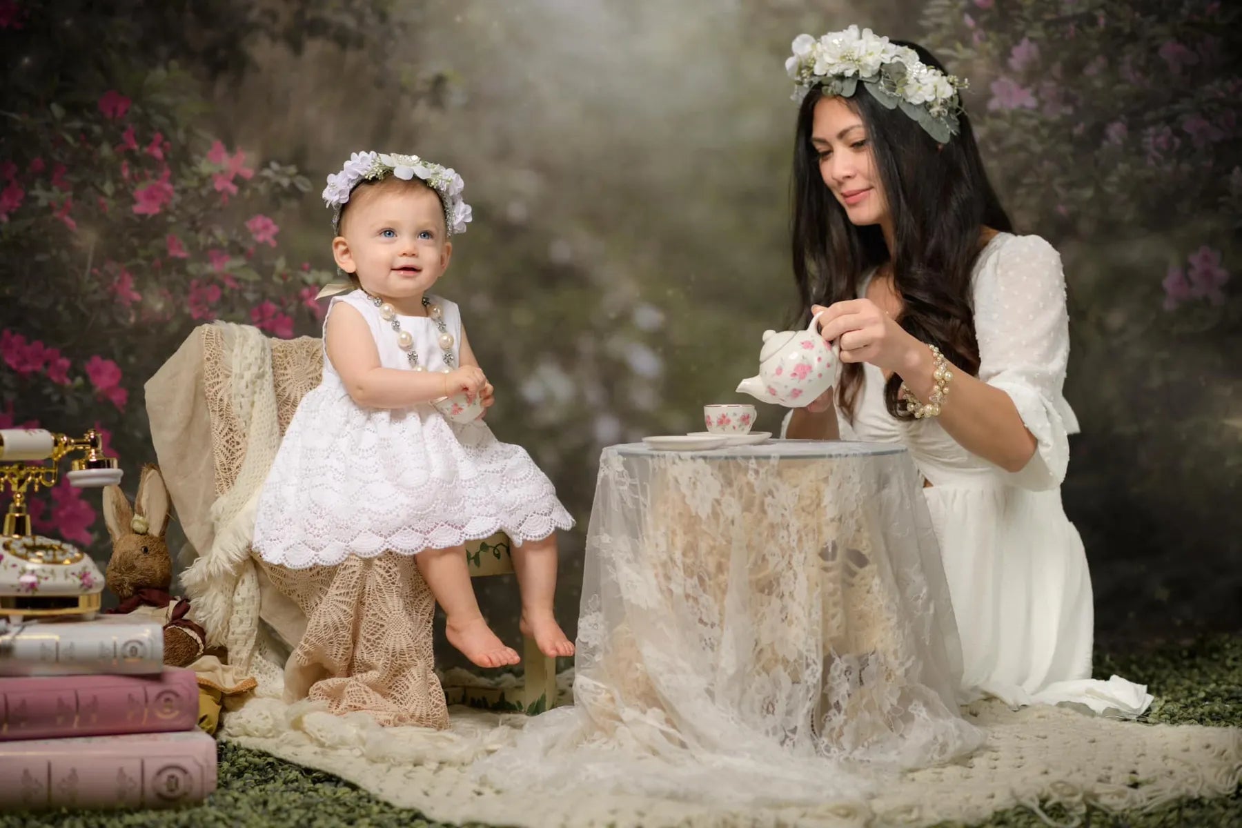 Roze Bloemen Tuin Lente Achtergrond voor Fotografie Ontworpen door Pine Park Collection