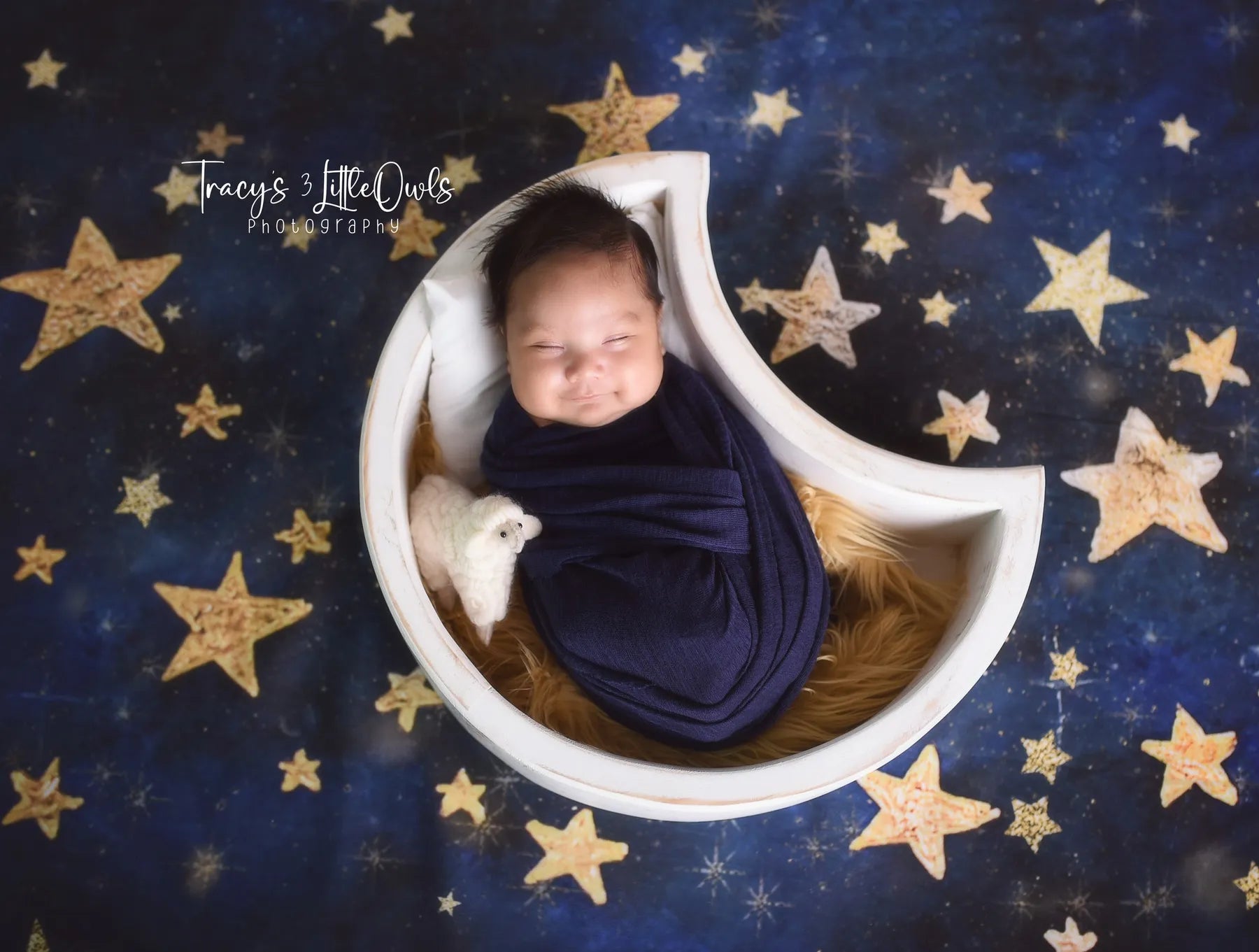 Kate Night Sky with Gold Stars Children Backdrop for Photography Designed by Mandy Ringe Photography