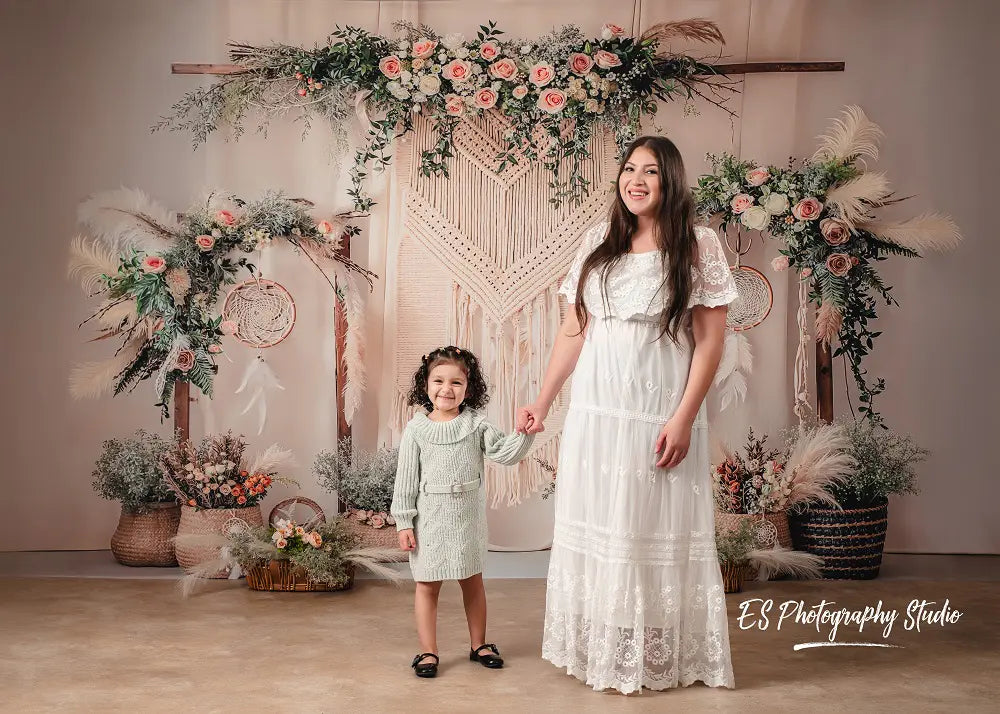 Kate Boho Flower Arch Macrame Dreamcatcher Printed Backdrop Designed by Emetselch