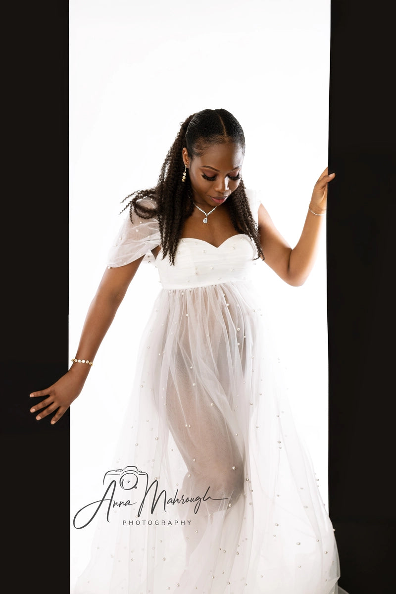 Kate White Tube Top Mesh Custom Maternity Photoshoot Gowns Kate White Tube Top Mesh Custom Maternity Photoshoot Gowns