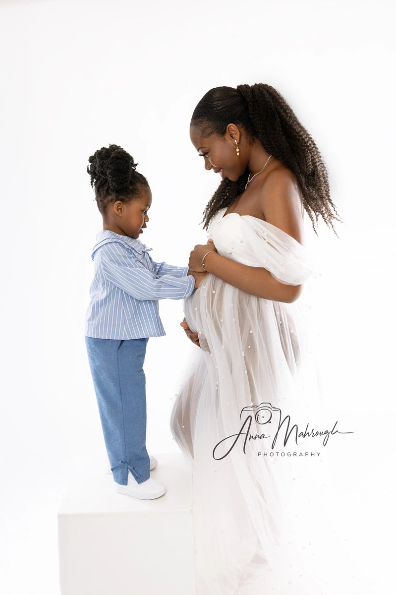 Kate White Tube Top Mesh Custom Maternity Photoshoot Gowns