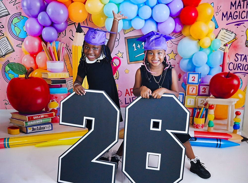 Kate Back to School Rainbow Balloon Pencil Apple Books Printed Backdrop Designed by Emetselch