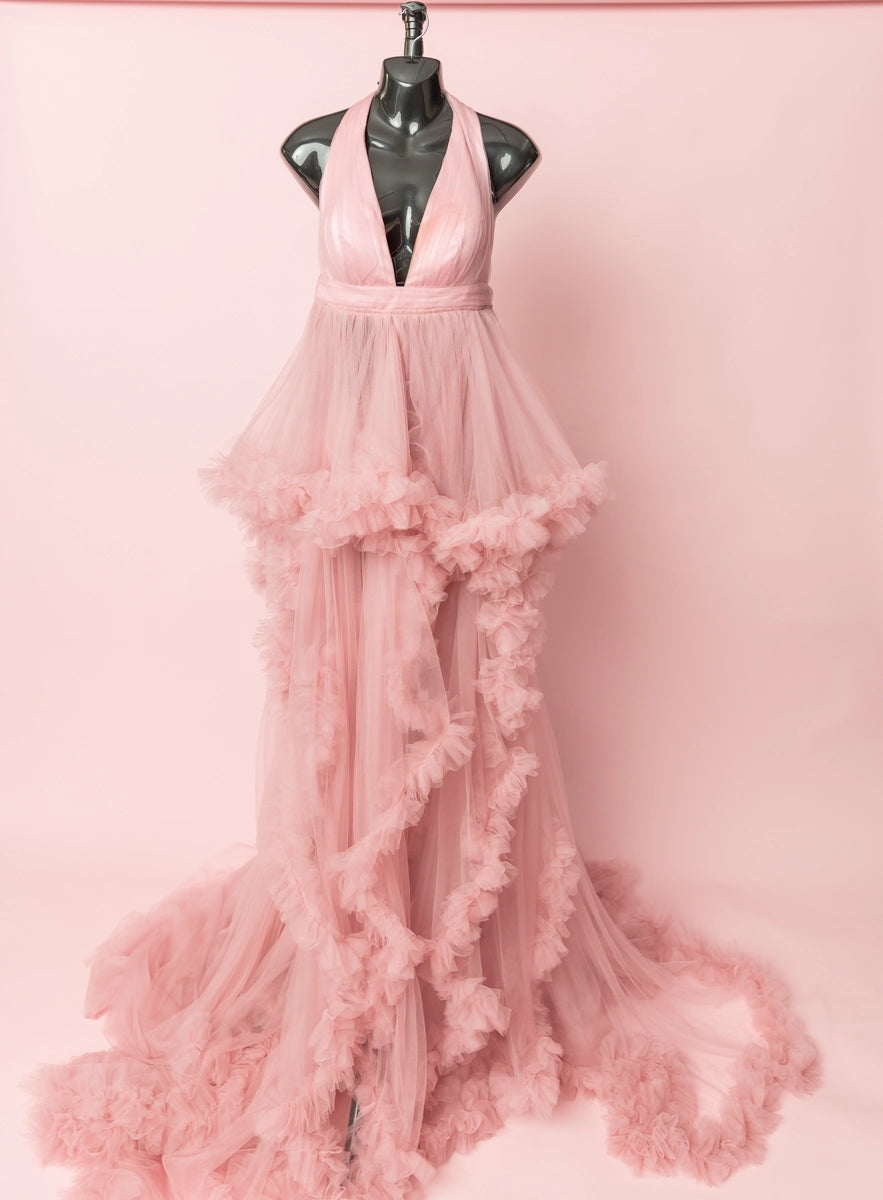 Kate Mesh Dress Maroon Red Custom Maternity Photoshoot Gowns