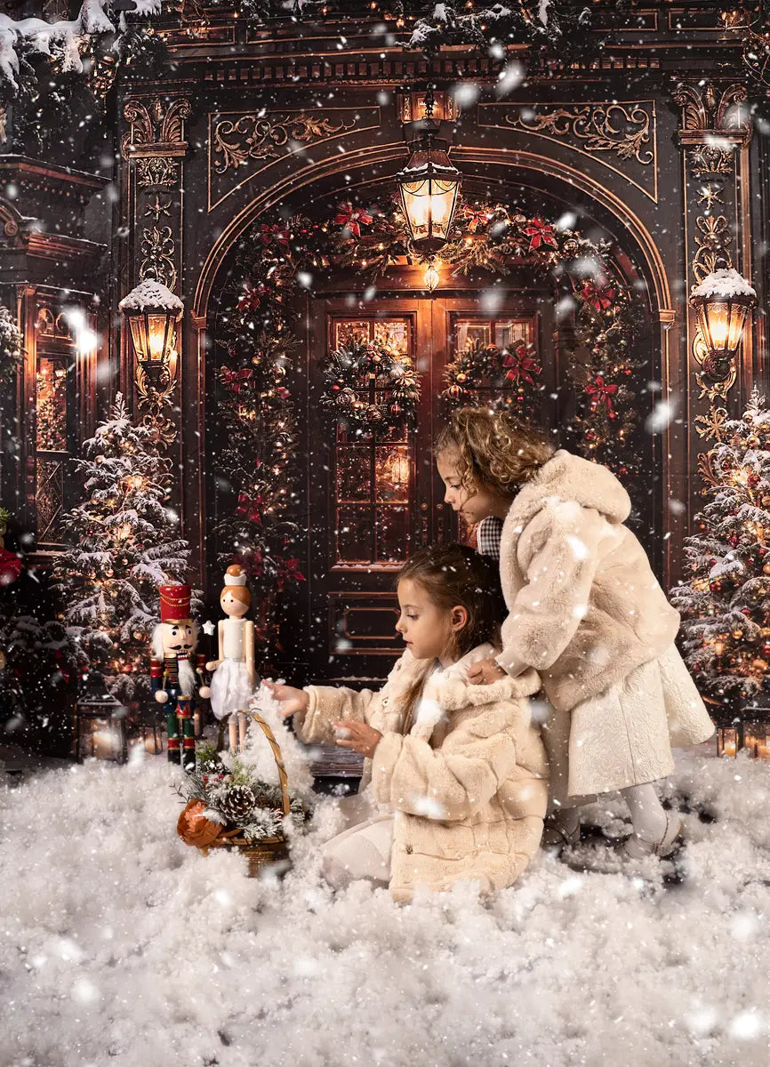 Kate Winter Christmas Dark Brown Vintage Grand Arched Door Backdrop Designed by Chain Photography