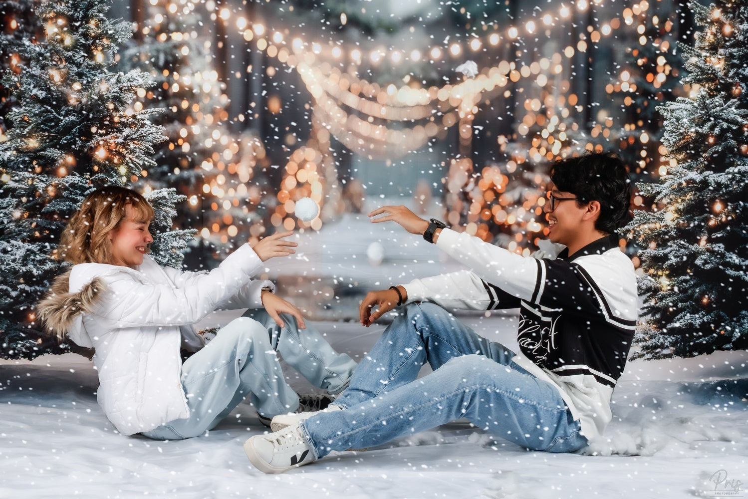 Kate Winter Christmas Outdoor Forest White Snowland Backdrop+Snow Floor Backdrop