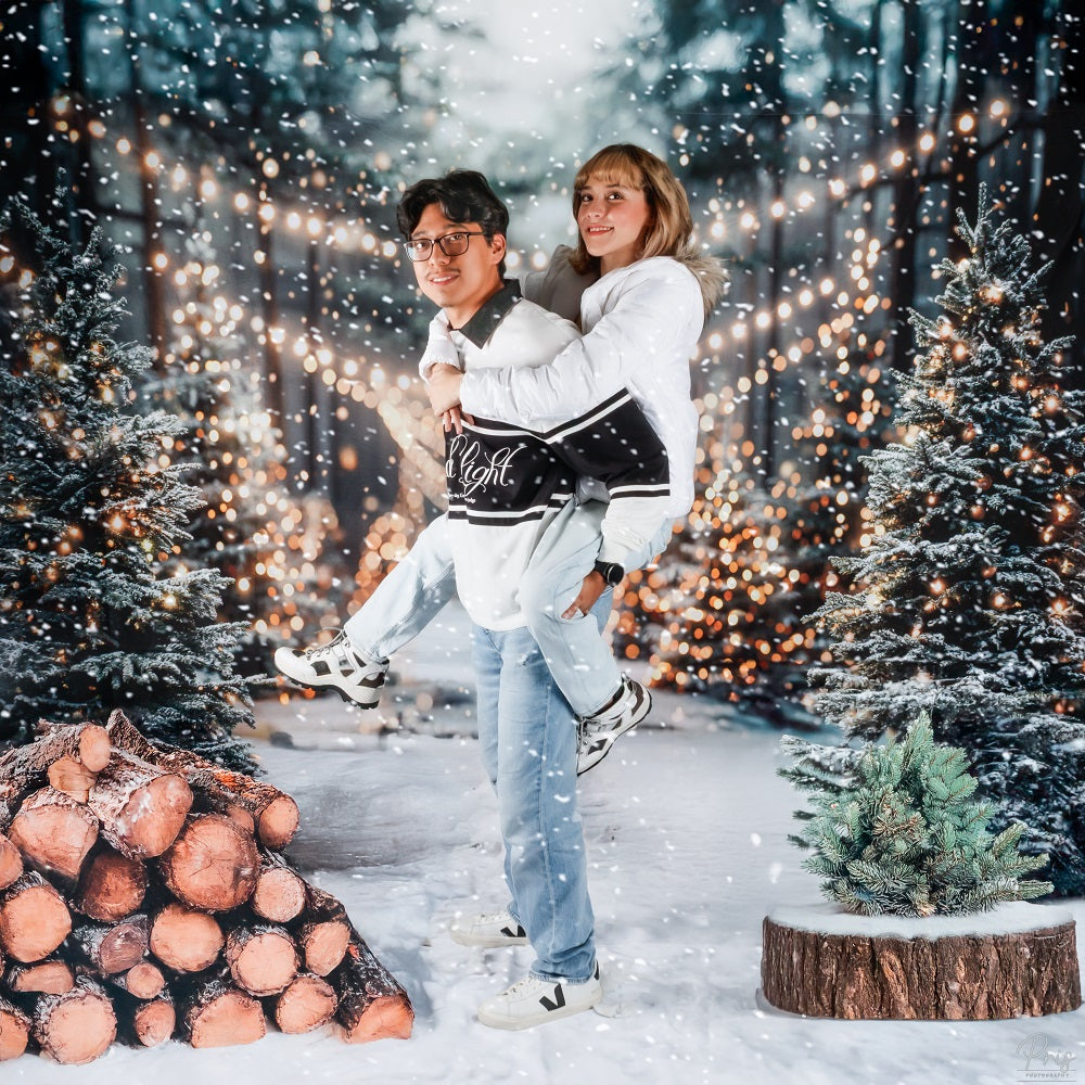 Kate Winter Christmas Outdoor Forest White Snowland Backdrop+Snow Floor Backdrop