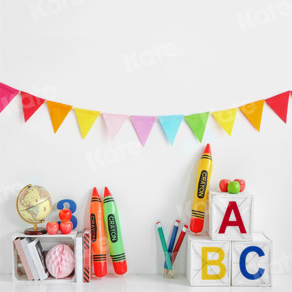 Kate Back to School Fleece Backdrop Crayon for Photography