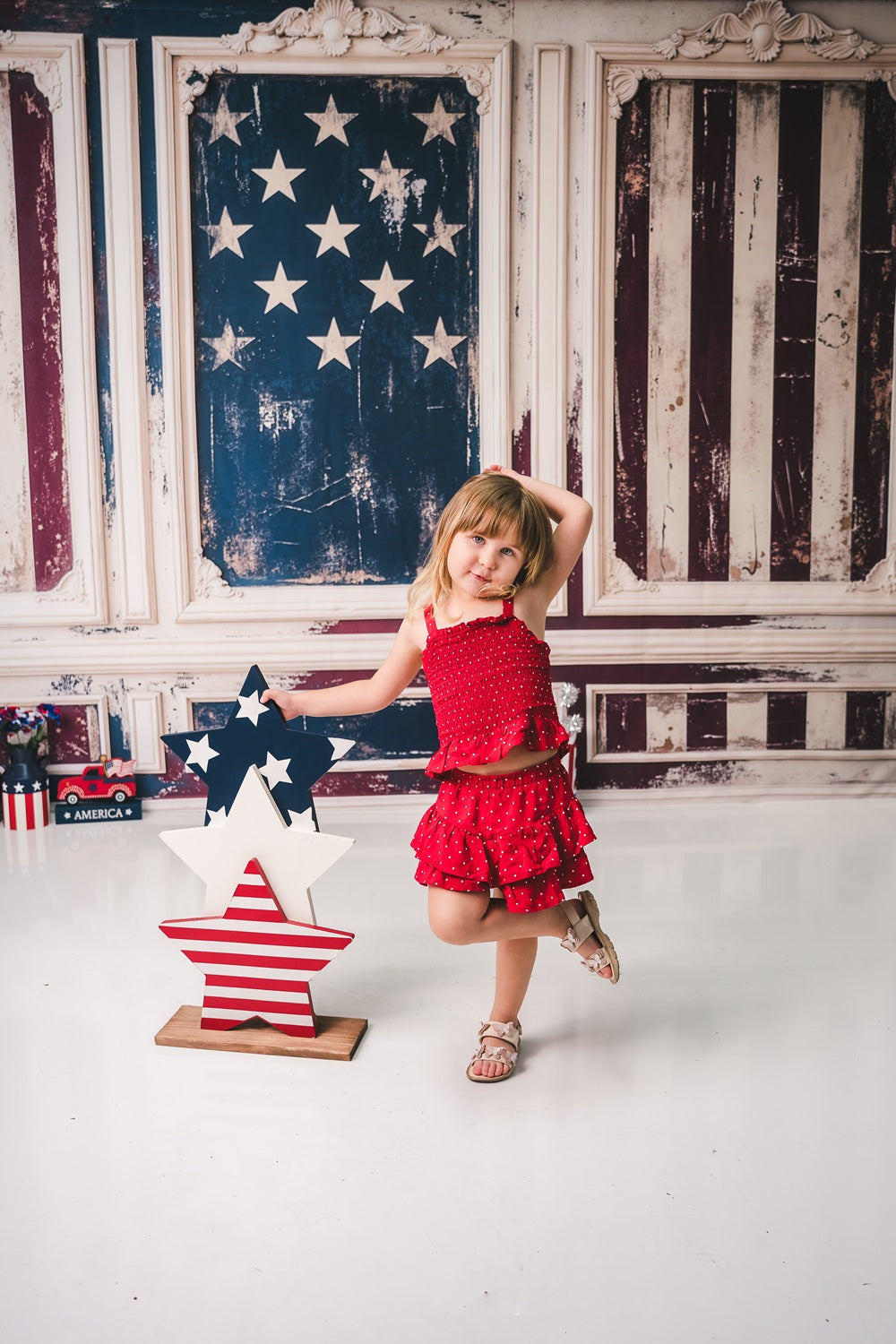 Kate Independence Day Vintage American Flag Panel Wall Printed Backdrop Designed by Emetselch