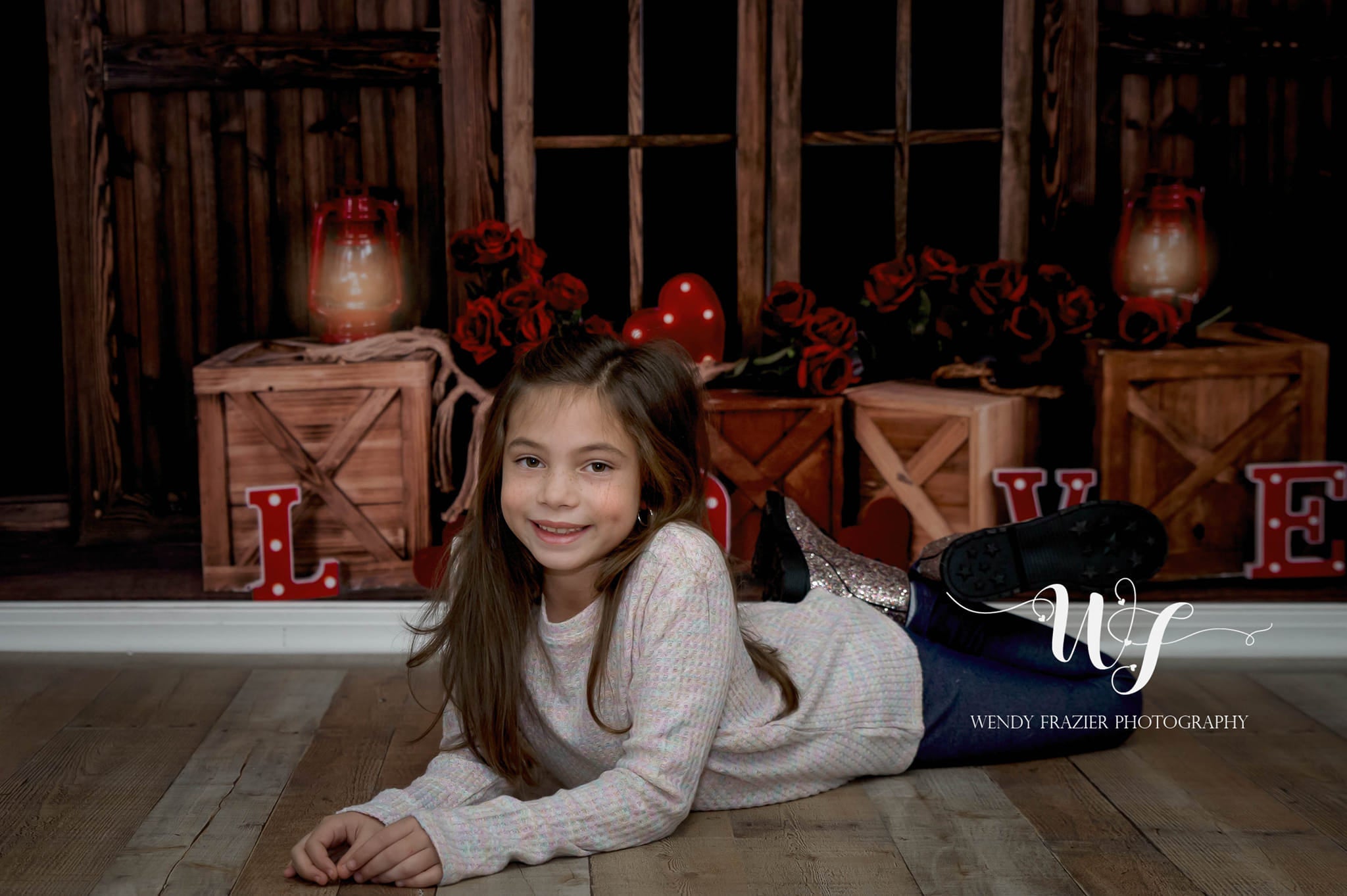 Kate Valentine's Day Printed Backdrop Wooden Door Small Lamp Rose Fabric Printed Backdrops Kevin10