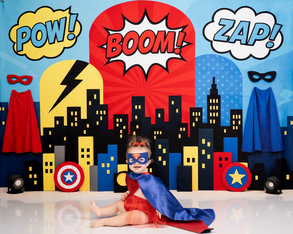 Kate Cake Smash Hero Comic City Backdrop Designed by Patty Roberts