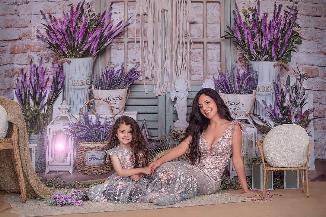 Kate Spring/mother's Day Lavender Boho Brick Backdrop Designed by Emetselch - Kate Backdrop