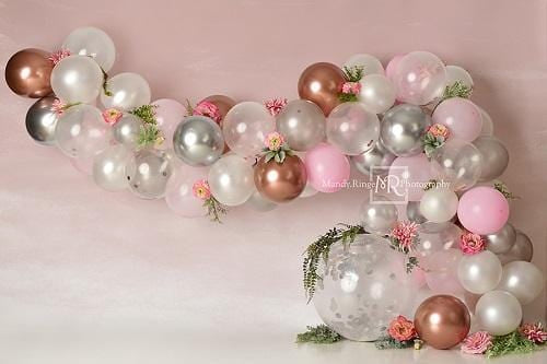 Kate Pink White and Rose Gold Floral Balloon Arch Backdrop Designed by Mandy Ringe Photography (only ship to Canada)