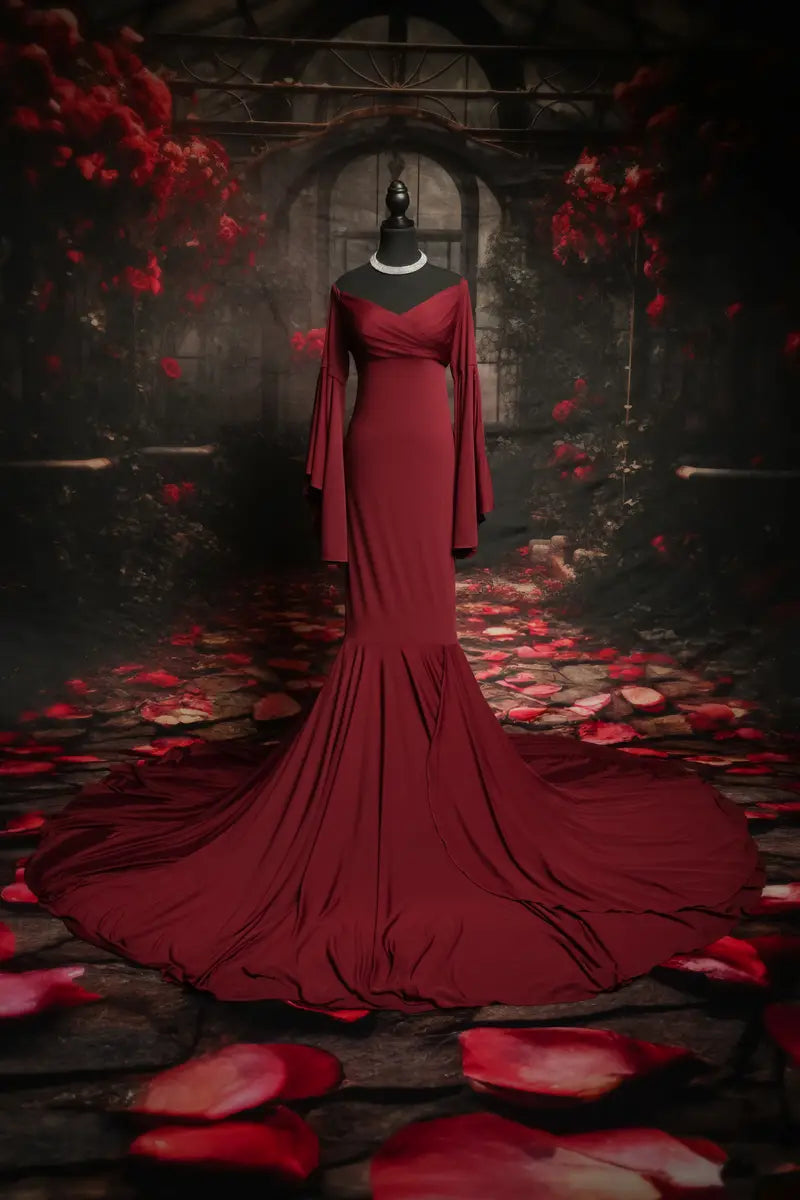 Kate Satin Long Sleeve Maternity Photoshoot Dress