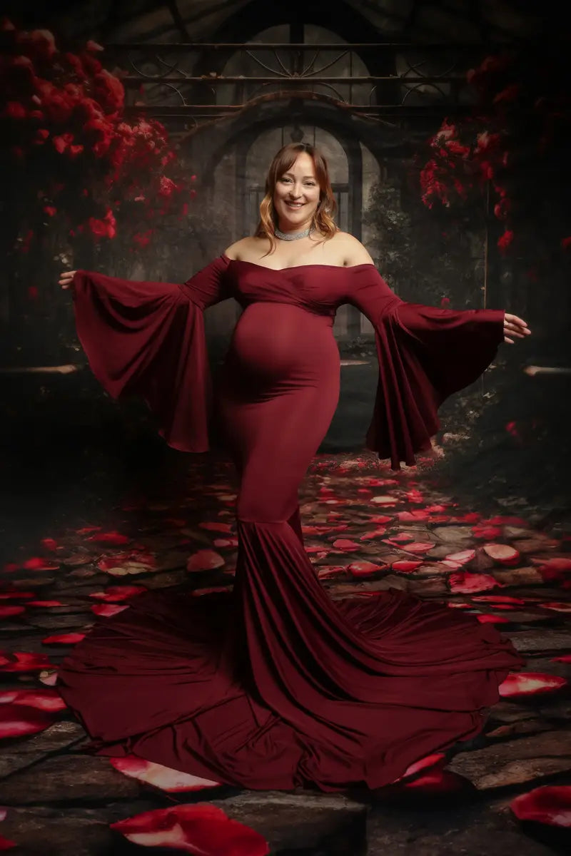 Kate Satin Long Sleeve Maternity Photoshoot Dress