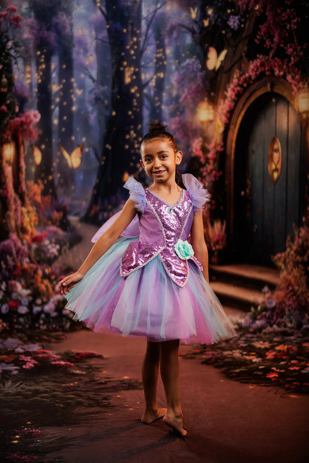 Kate Fairy Tale Forest Tree House Butterflies Pathway Printed Backdrop Designed by Emetselch